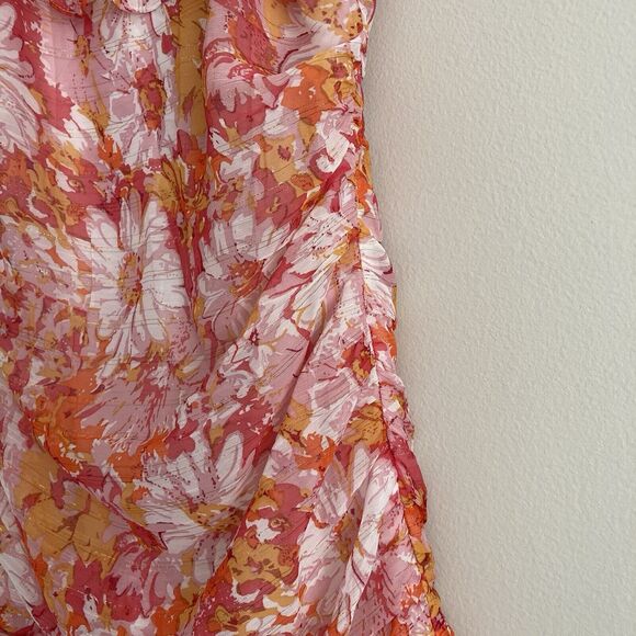 Fortunate One Womens Floral Print Ruched Off Shoulder Dress Pink Size Small - Picture 7 of 12